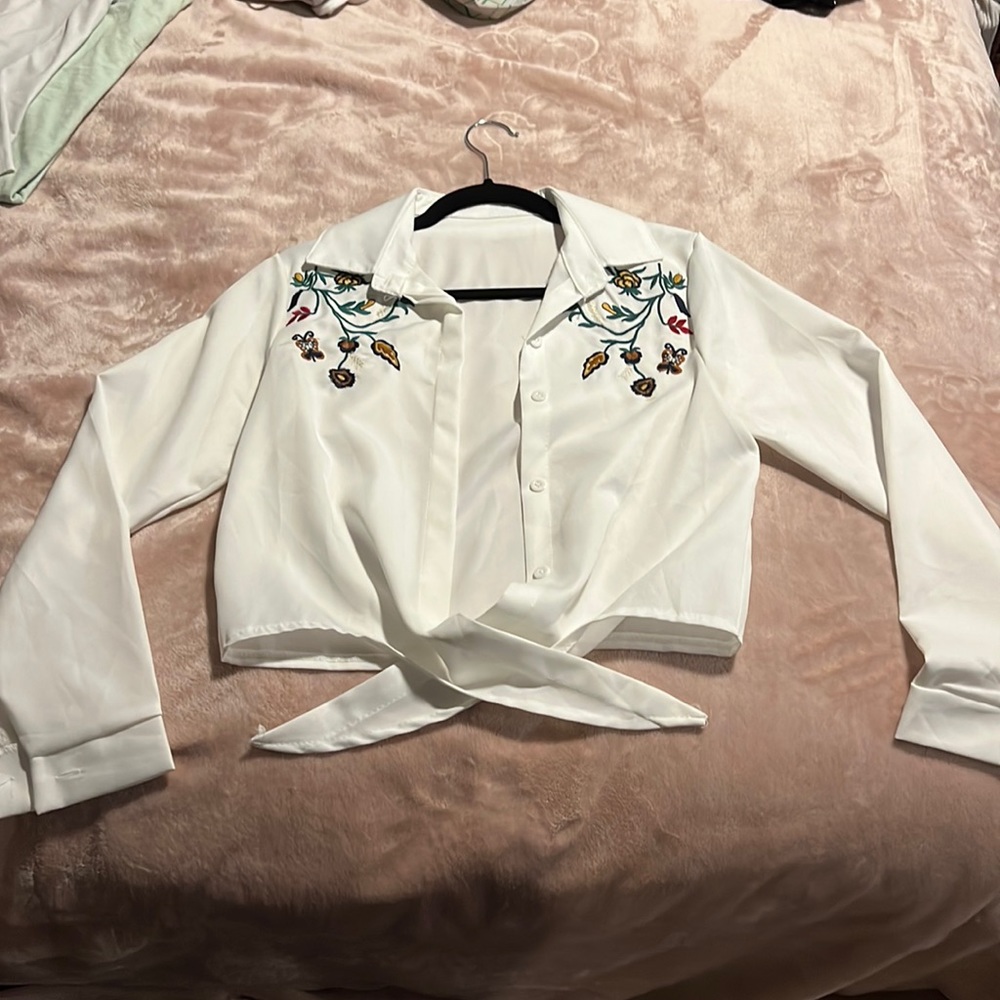 White button down with floral detail